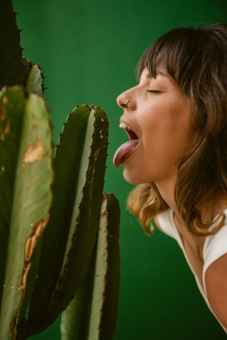 Creative Portraits made in Gold Coast of a woman licking a cactus