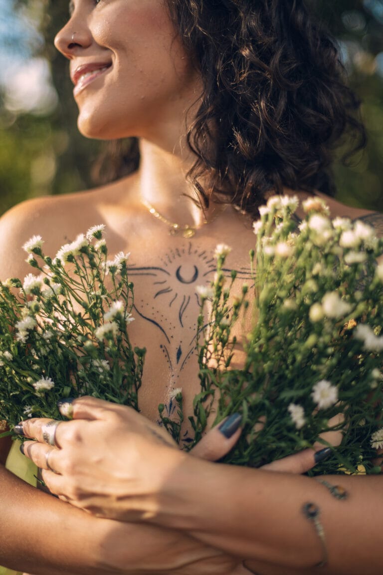 Creative Portraits made in Gold Coast of a woman holding flowers