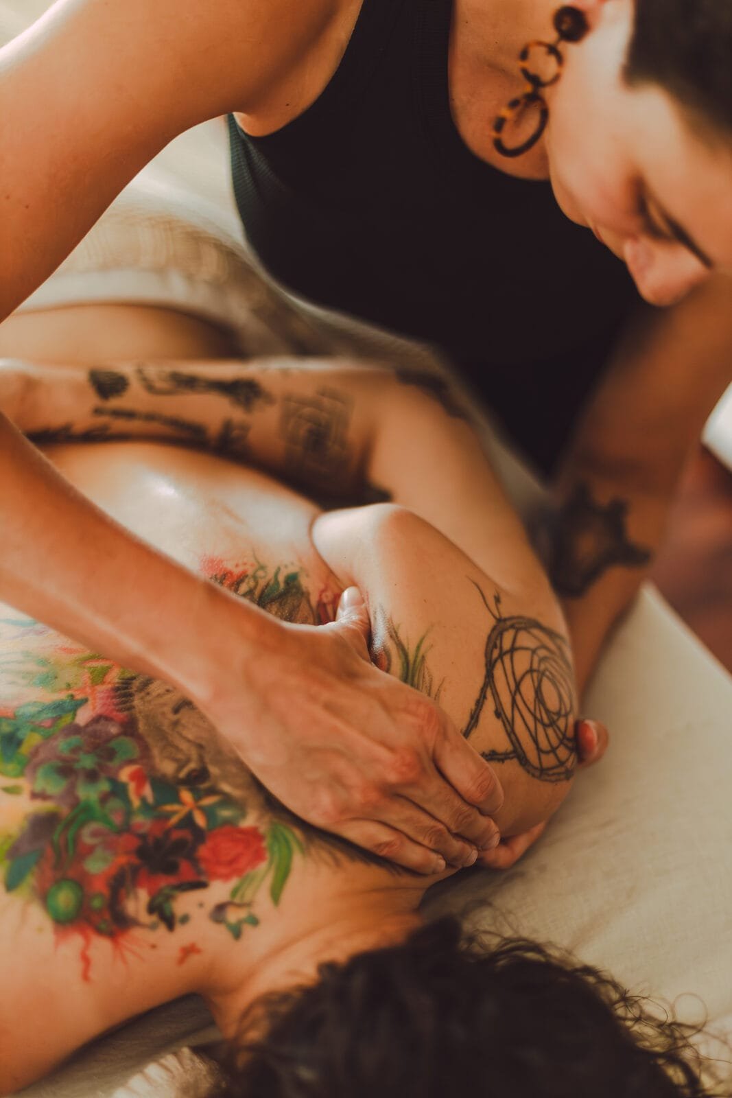 Close view of Marine’s hands during a massage