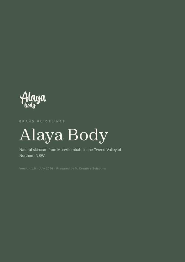 Brand strategy for a small business, the Alaya Body brand guidelines cover